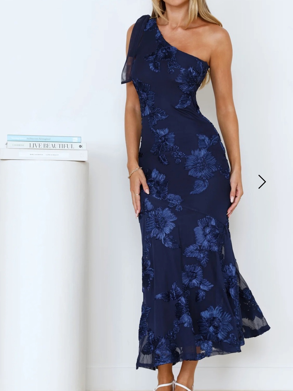 Hello Molly One-Shoulder Navy Floral Evening Dress